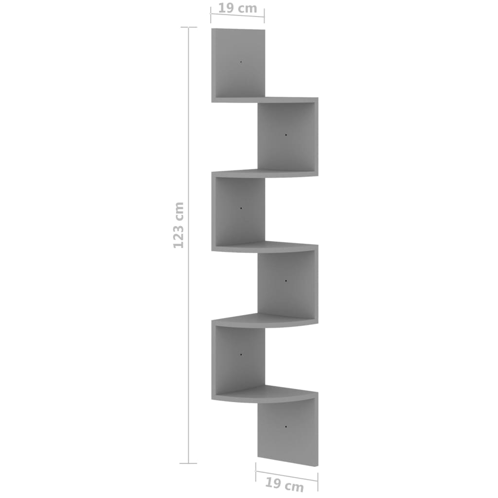 vidaXL Γωνιακή Ραφιέρα Τοίχου Γκρι 19 x 19 x 123 εκ. από Επεξ. Ξύλο