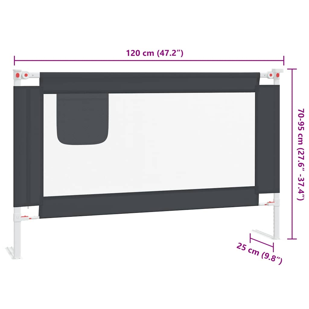 vidaXL Μπάρα Κρεβατιού Προστατευτική Σκούρο Γκρι 120x25 εκ. Υφασμάτινη