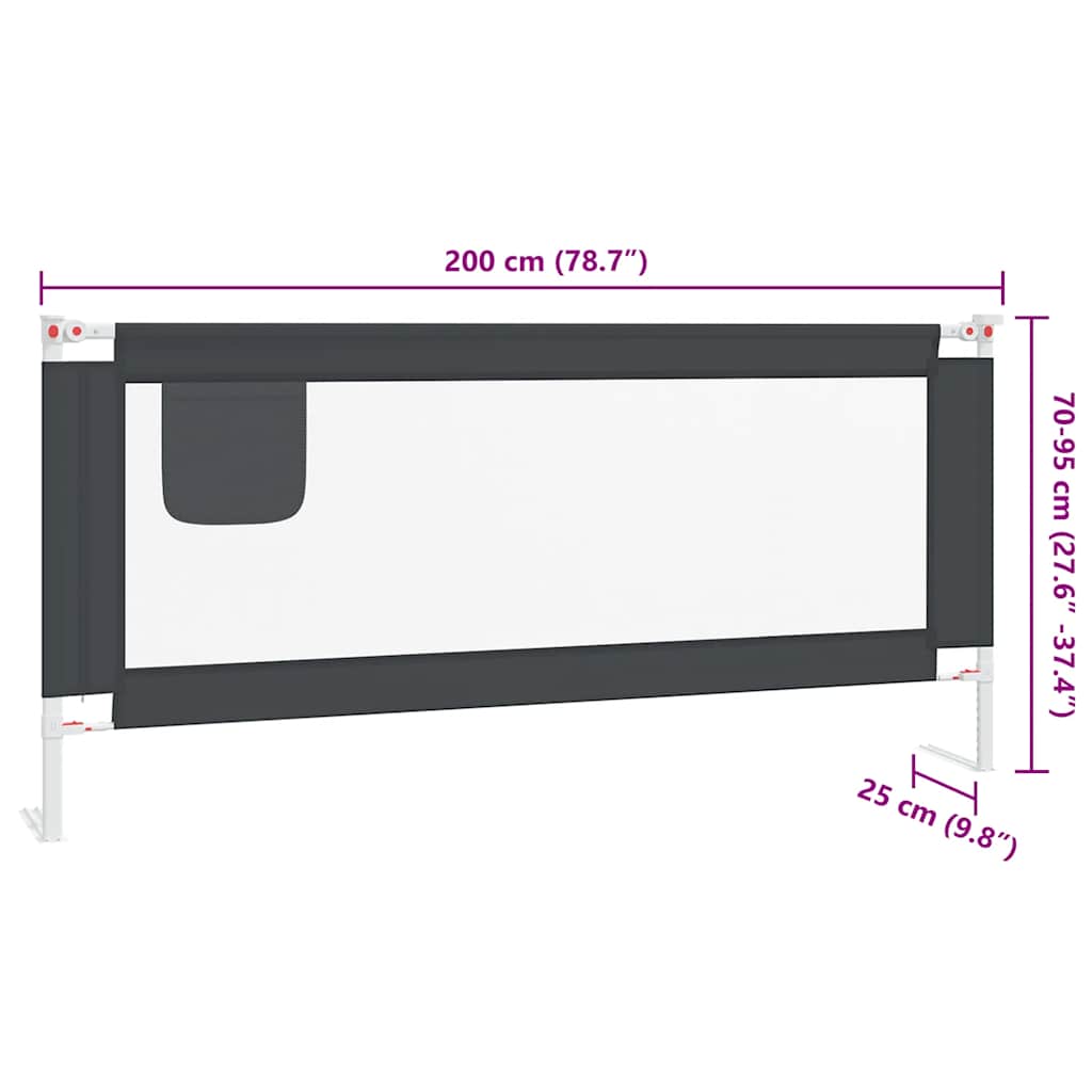 vidaXL Μπάρα Κρεβατιού Προστατευτική Σκούρο Γκρι 200x25 εκ. Υφασμάτινη