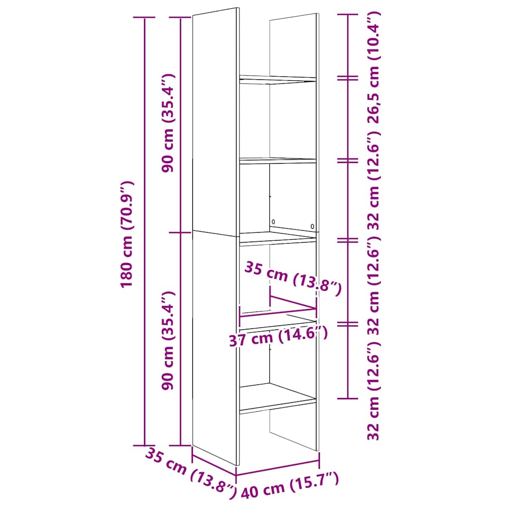 vidaXL Βιβλιοθήκη Χρώμα Sonoma Δρυς 40 x 35 x 180 εκ. από Επεξ. Ξύλο