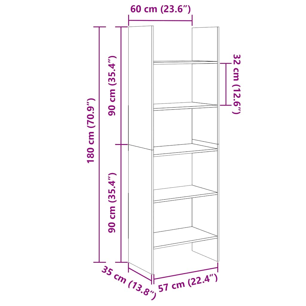 vidaXL Βιβλιοθήκη Λευκή 60 x 35 x 180 εκ. από Επεξ. Ξύλο