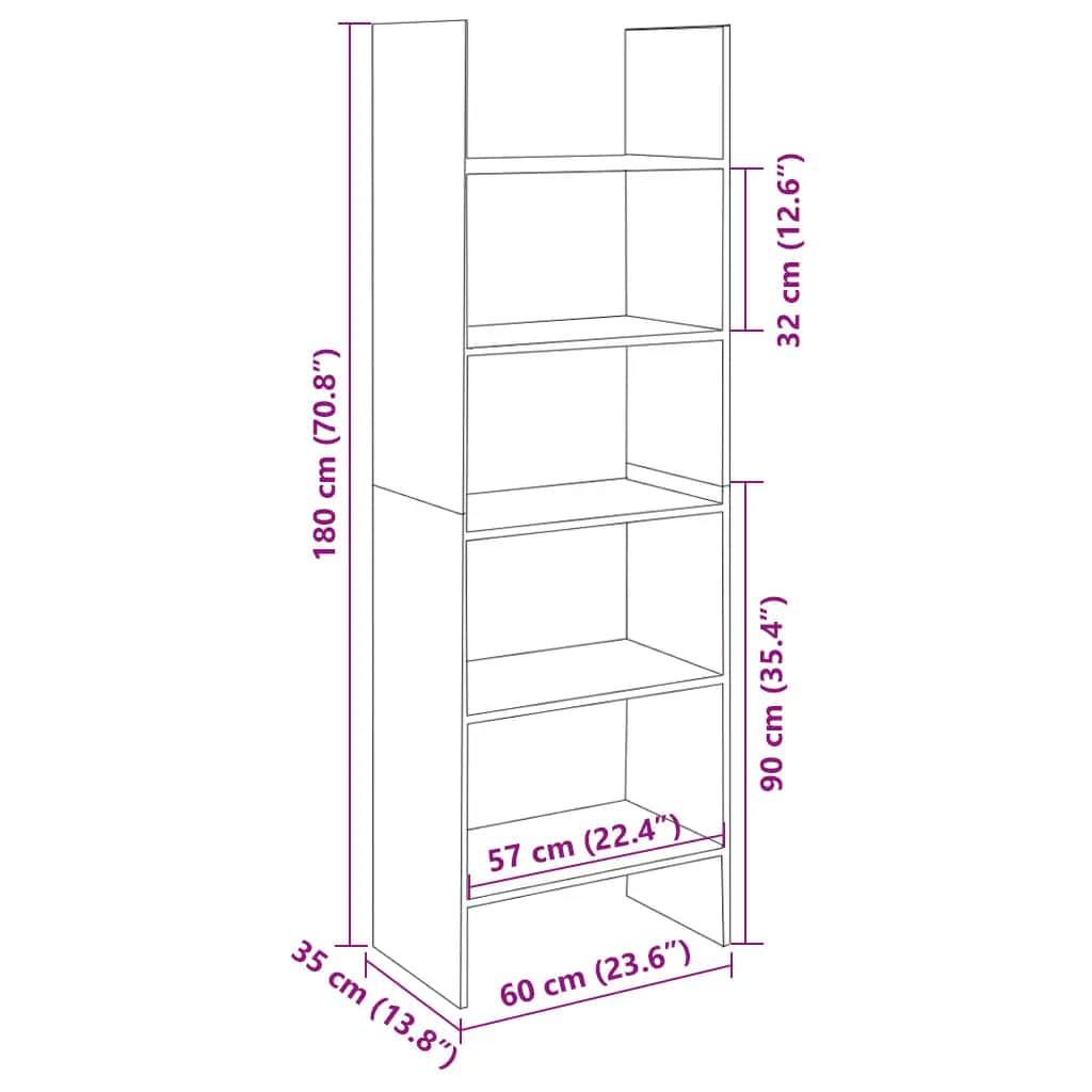 vidaXL Βιβλιοθήκη Μαύρη 60 x 35 x 180 εκ. από Επεξ. Ξύλο