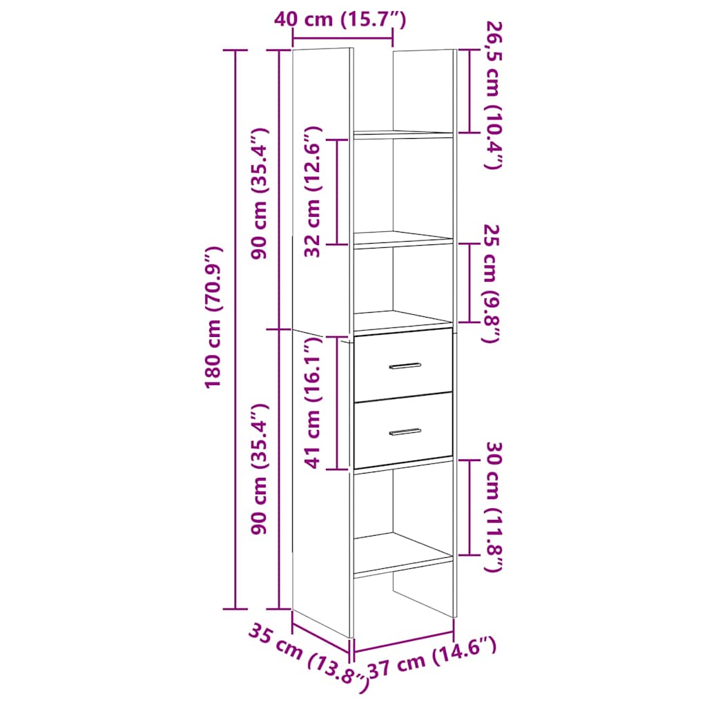 vidaXL Βιβλιοθήκη Γκρι Σκυροδέματος 40 x 35 x 180 εκ. από Επεξ. Ξύλο
