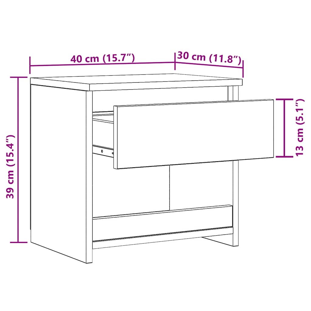 vidaXL Κομοδίνο Γυαλιστερό Λευκό 40 x 30 x 39 εκ. από Επεξ. Ξύλο