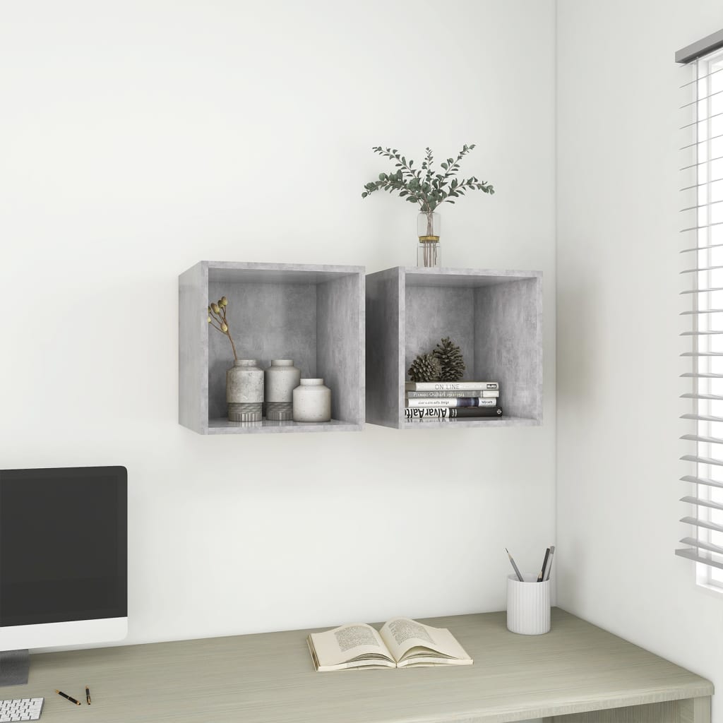 vidaXL Ντουλάπια Τοίχου 2 τεμ. Γκρι Σκυρ. 37x37x37 εκ. από Επεξ. Ξύλο