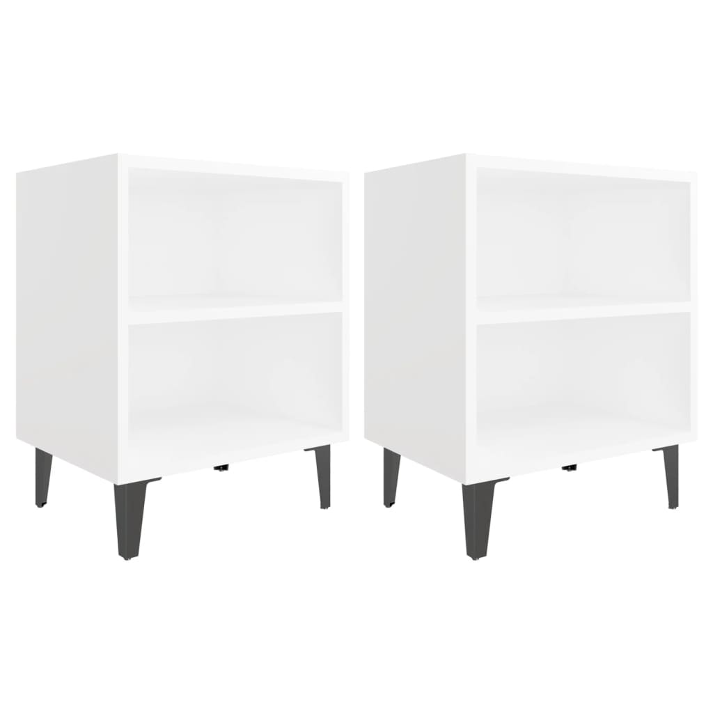 vidaXL Κομοδίνα 2 τεμ. Λευκά 40 x 30 x 50 εκ. με Μεταλλικά Πόδια