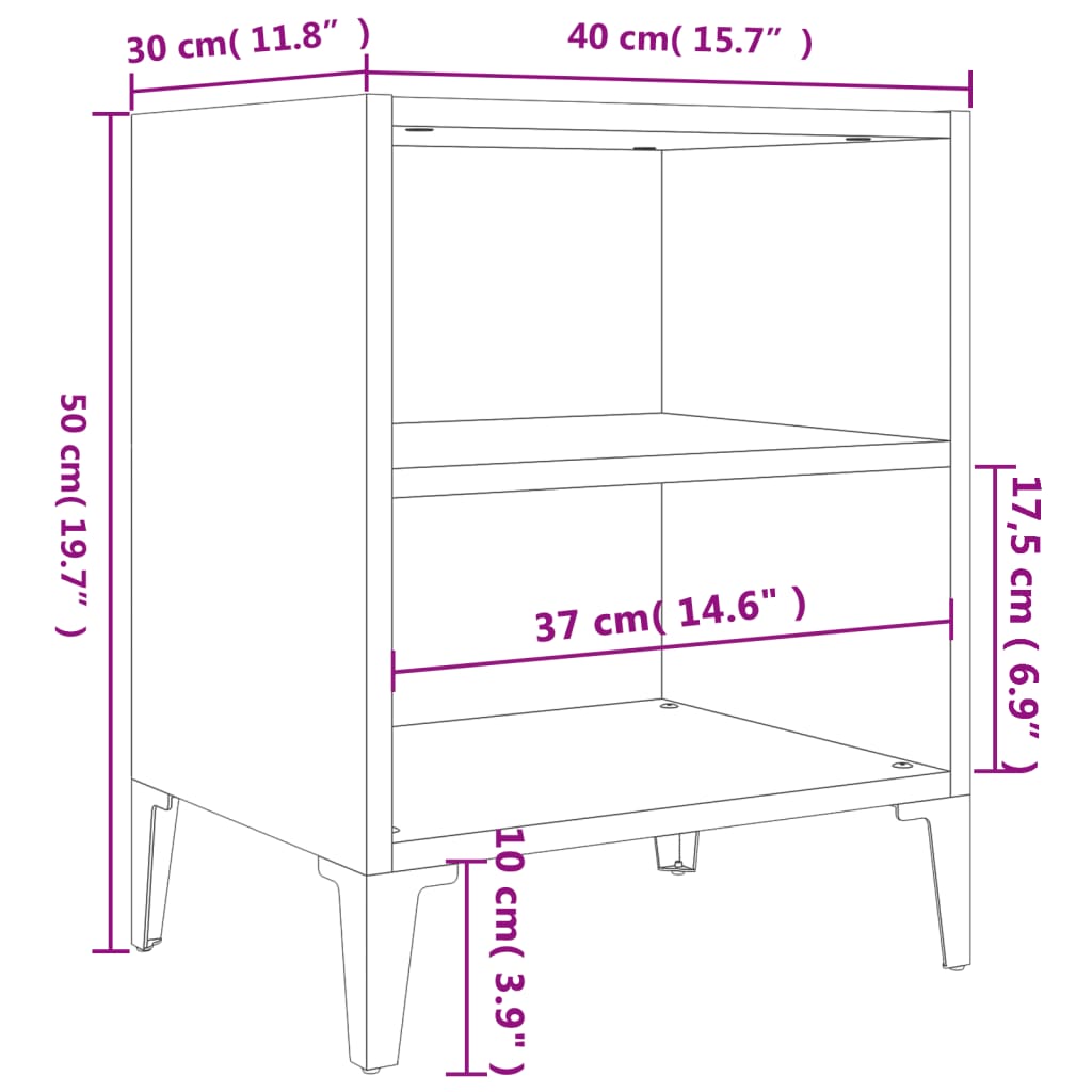 vidaXL Κομοδίνα 2 τεμ. Λευκά 40 x 30 x 50 εκ. με Μεταλλικά Πόδια