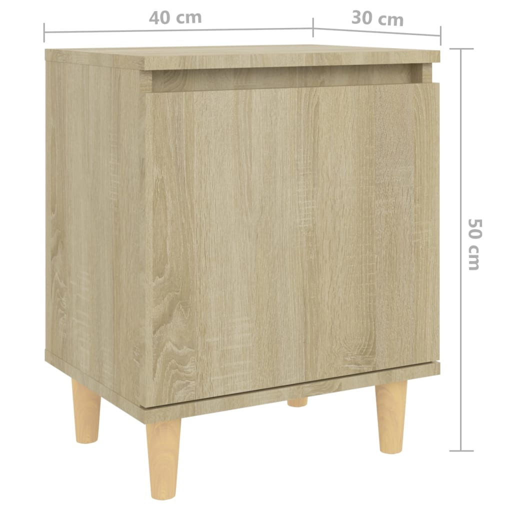 vidaXL Κομοδίνα 2 τεμ. Sonoma Δρυς 40x30x50εκ. & Πόδια από Μασίφ Ξύλο