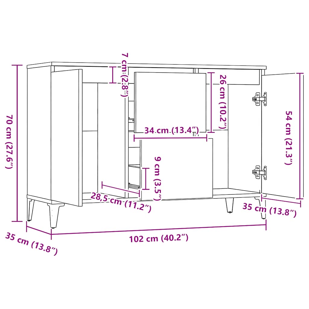 vidaXL Μπουφές Sonoma Δρυς 102 x 35 x 70 εκ. από Επεξεργασμένο Ξύλο