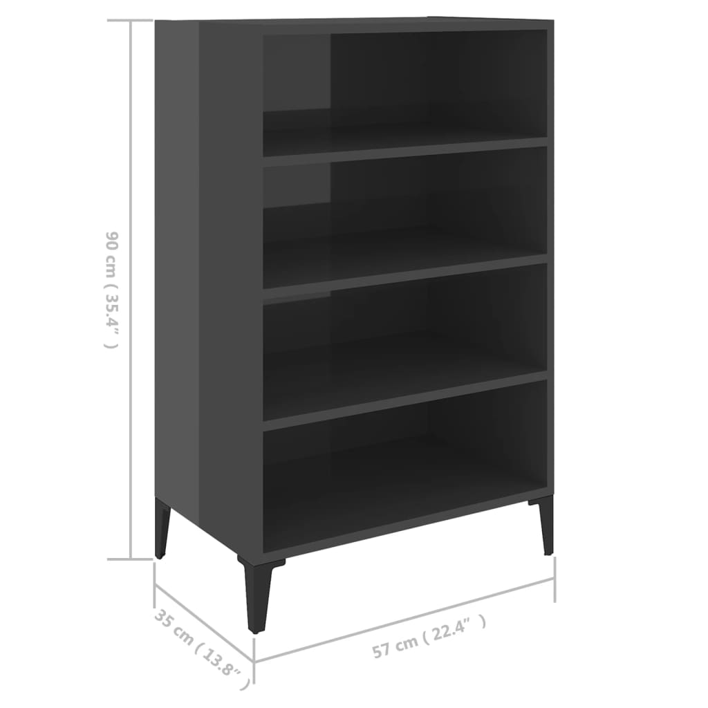 vidaXL Ραφιέρα Γυαλιστερή Γκρι 57 x 35 x 90 εκ. από Επεξ. Ξύλο