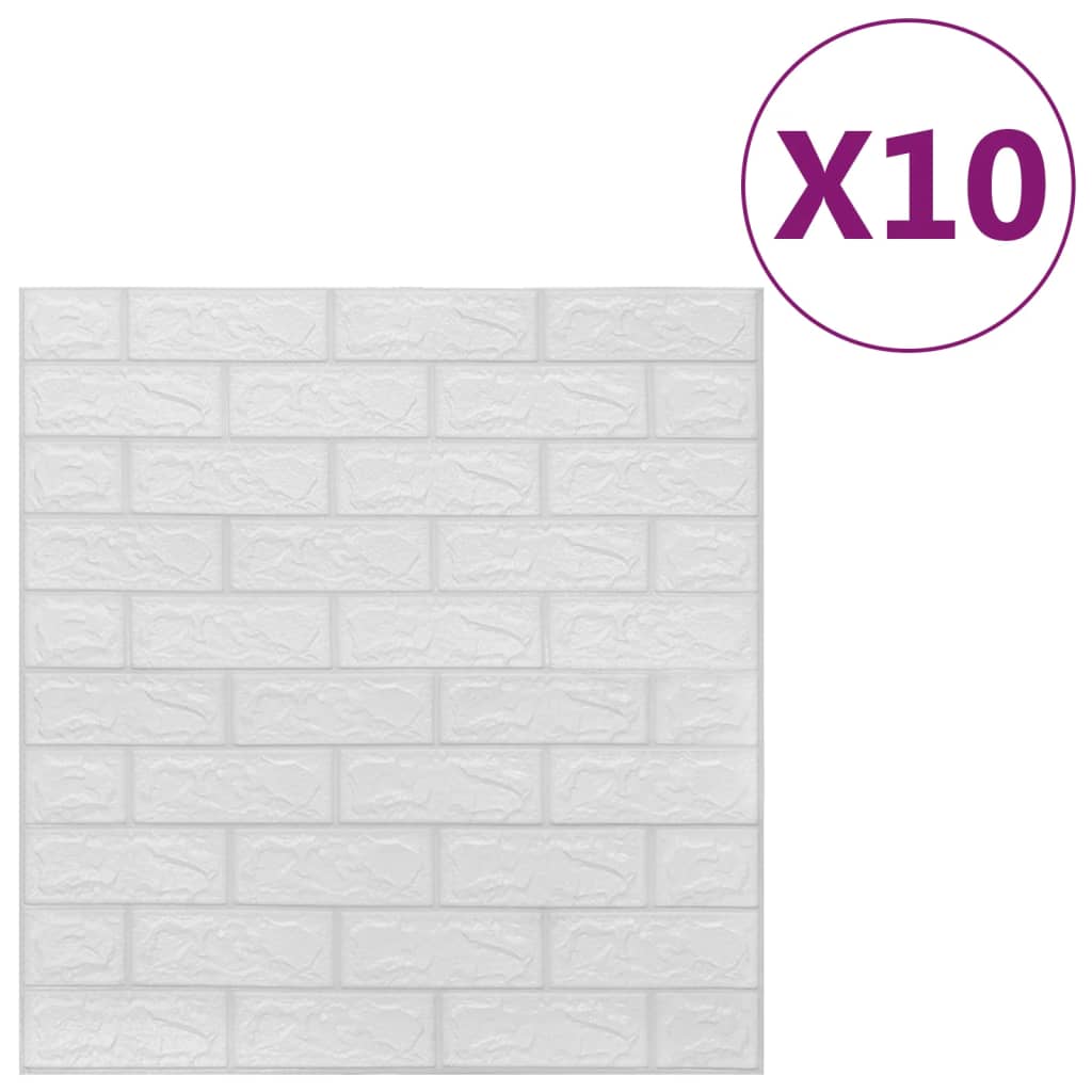 vidaXL 3D Τούβλα Ταπετσαρίας Αυτοκόλλητα Λευκά 10 τεμ.