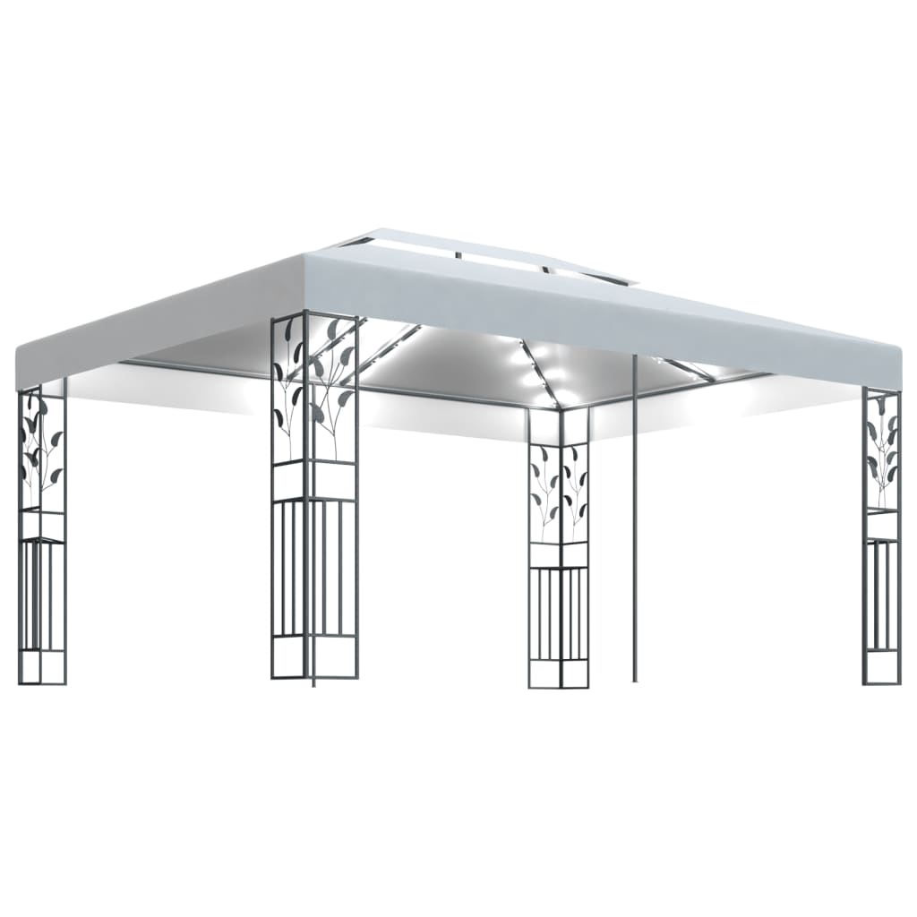 vidaXL Κιόσκι με Διπλή Οροφή και Φωτάκια LED Λευκό 3 x 4 μ.