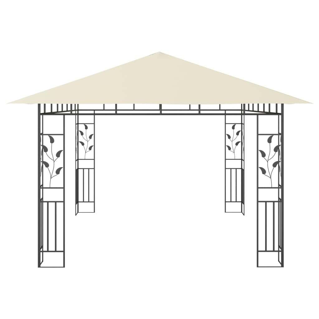 vidaXL Κιόσκι με Σήτα και Φωτάκια LED Κρεμ 4 x 3 x 2,73 μ.