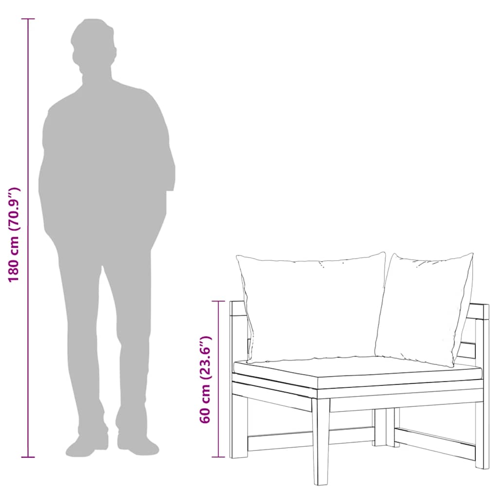 vidaXL Καναπές Γωνιακός από Μασίφ Ξύλο Ακακίας & Σκούρα Γκρι Μαξιλάρια