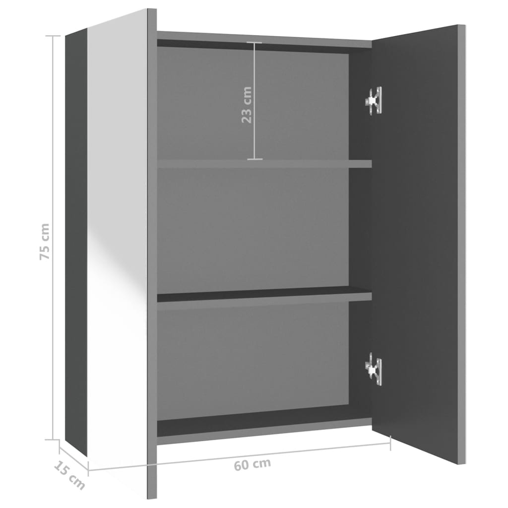 vidaXL Ντουλάπι Μπάνιου με Καθρέφτη Ανθρακί 60 x 15 x 75 εκ. από MDF