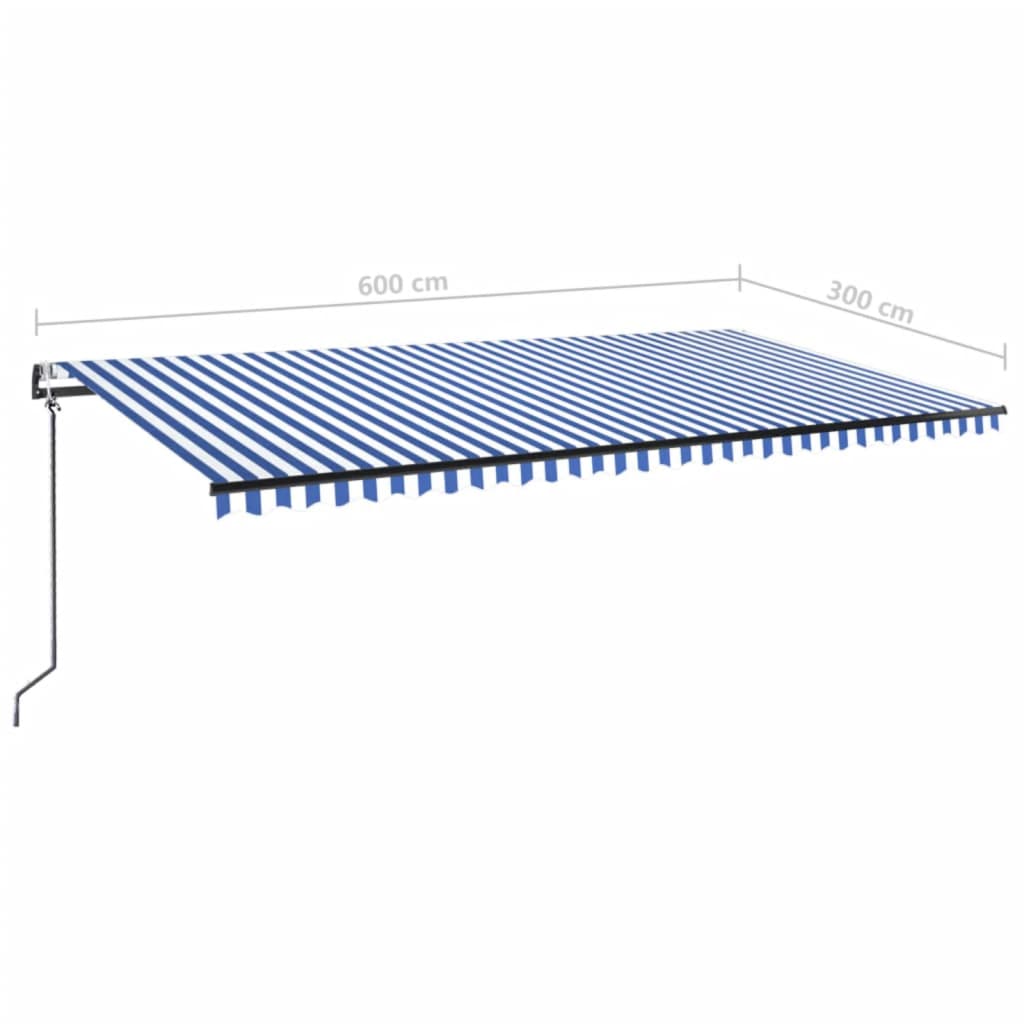 vidaXL Τέντα Αυτόματη με LED & Αισθητήρα Ανέμου Μπλε/Λευκό 600x300 εκ.