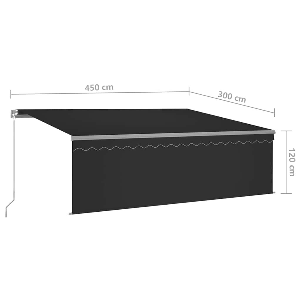vidaXL Τέντα Συρόμενη Χειροκίνητη με Σκίαστρο & LED Ανθρακί 4,5 x 3 μ.