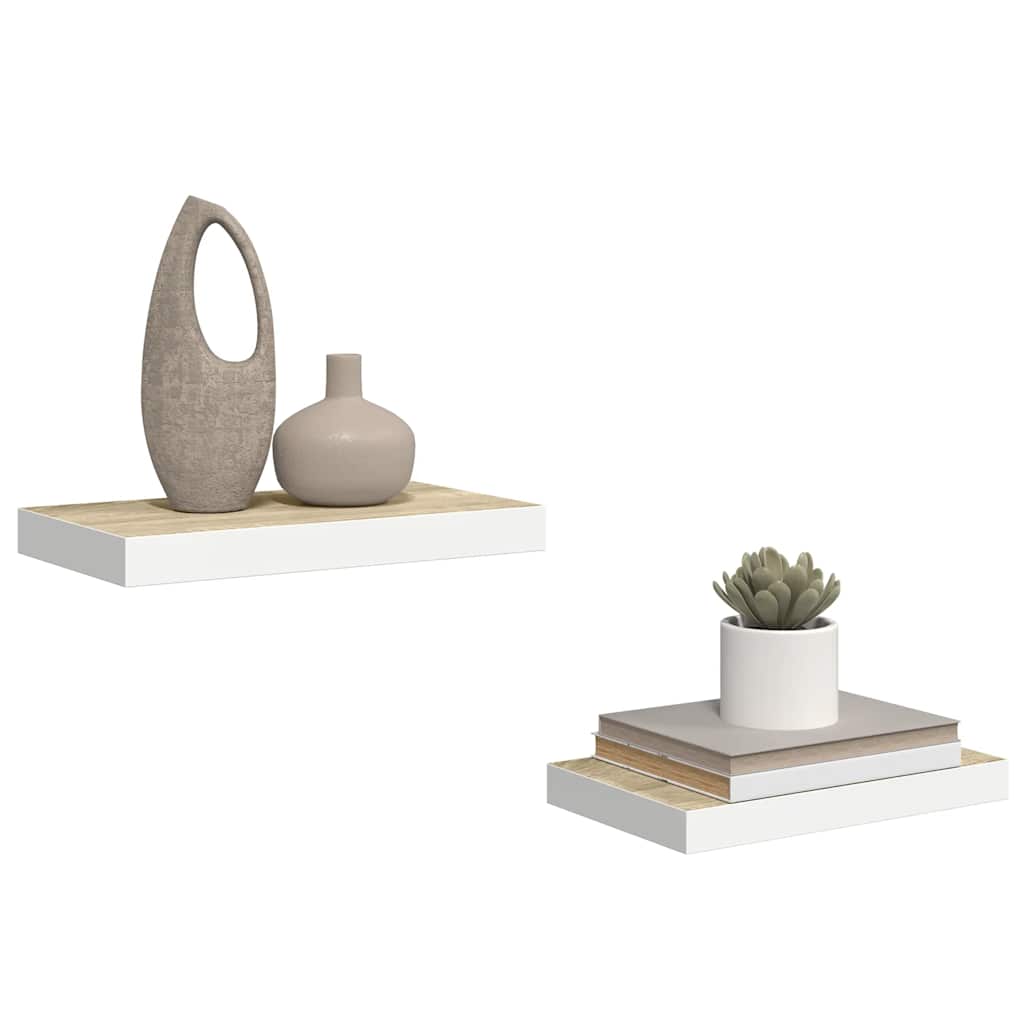 vidaXL Ράφια Τοίχου 2 τεμ. Δρυς/Άσπρο 50x23,5x3,8 εκ. MDF