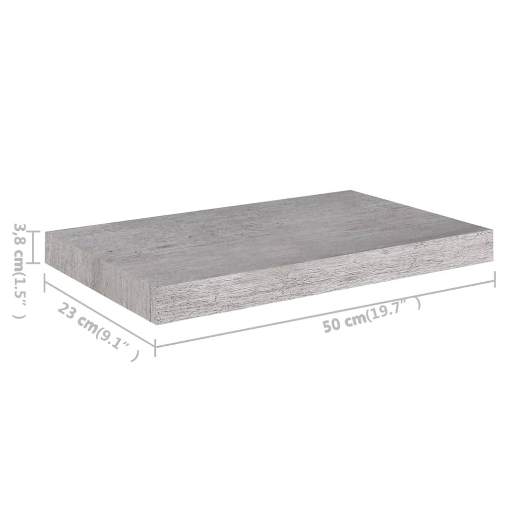 vidaXL Ράφι Τοίχου Γκρι Σκυροδέματος 50x23,5x3,8 εκ. από MDF