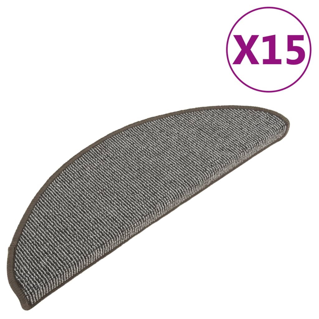 vidaXL Πατάκια Σκάλας Μοκέτα 15 τεμ. Γκρι 65 x 21 x 4 εκ.