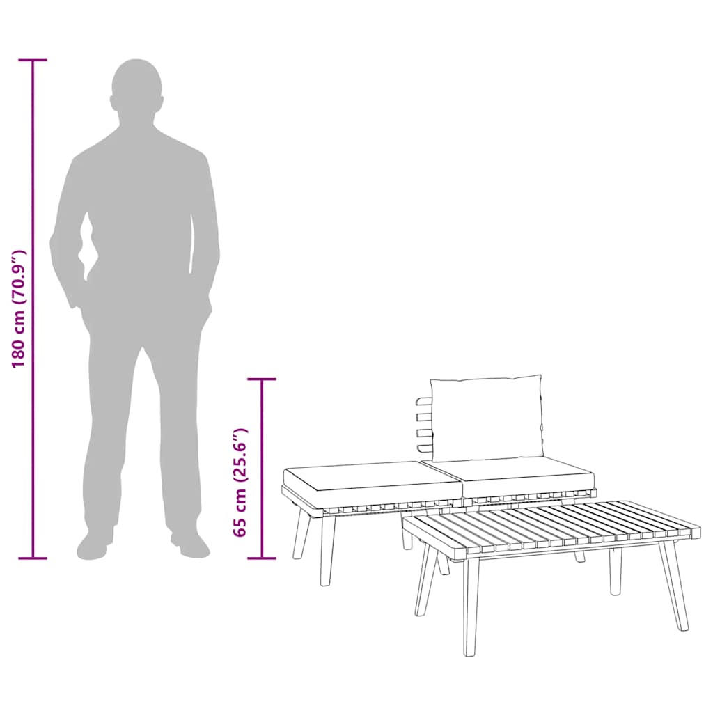 vidaXL Σαλόνι Κήπου Σετ 3 Τεμαχίων από Μασίφ Ξύλο Ακακίας με Μαξιλάρια
