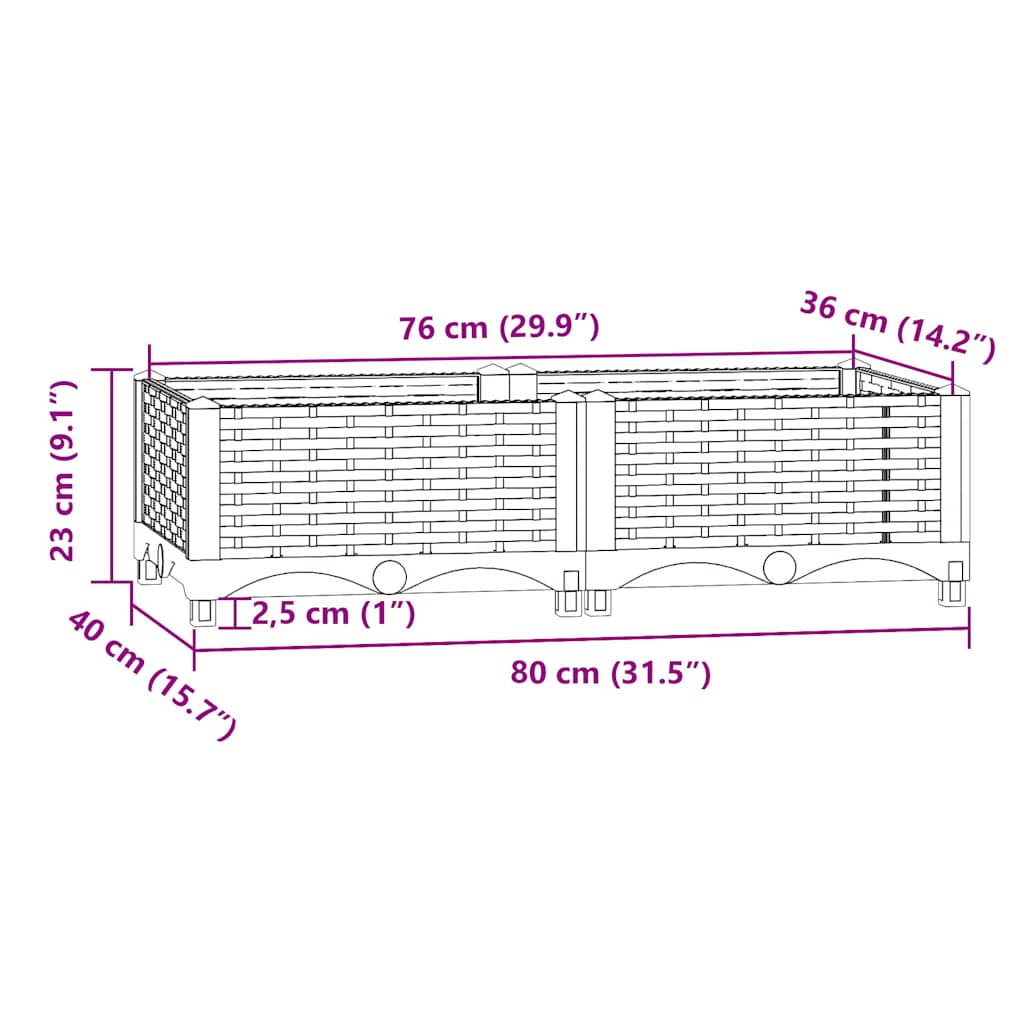 vidaXL Ζαρντινιέρα 80 x 40 x 23 εκ. από Πολυπροπυλένιο
