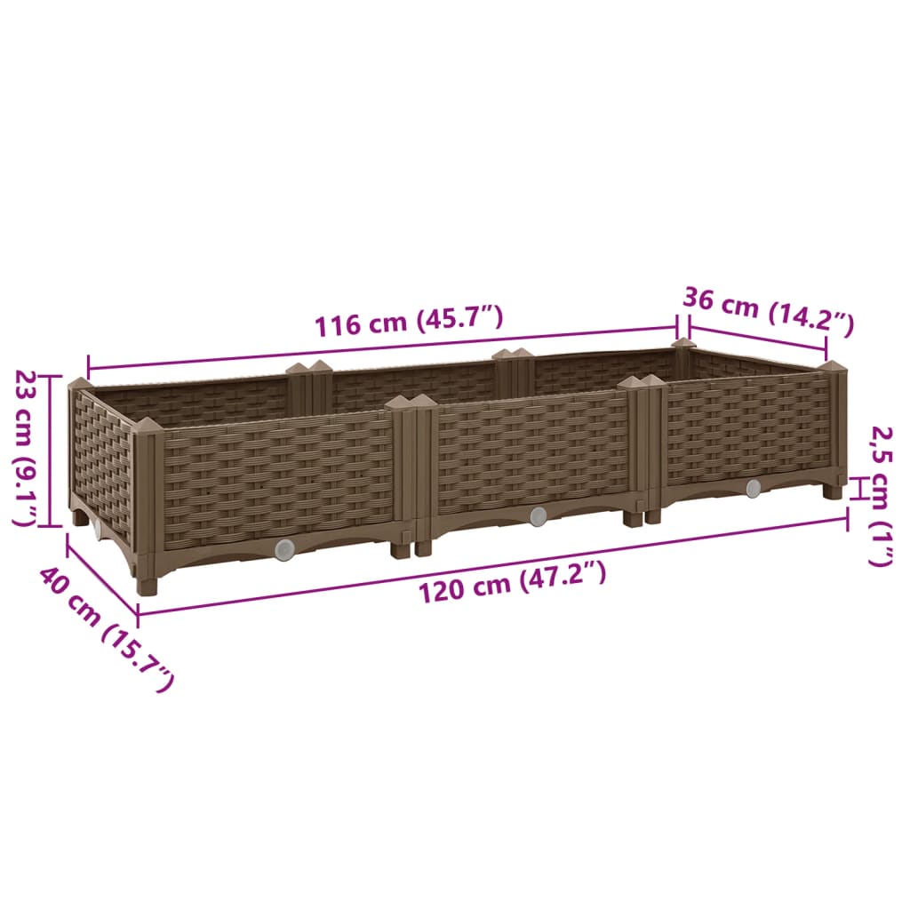vidaXL Ζαρντινιέρα 120 x 40 x 23 εκ. από Πολυπροπυλένιο