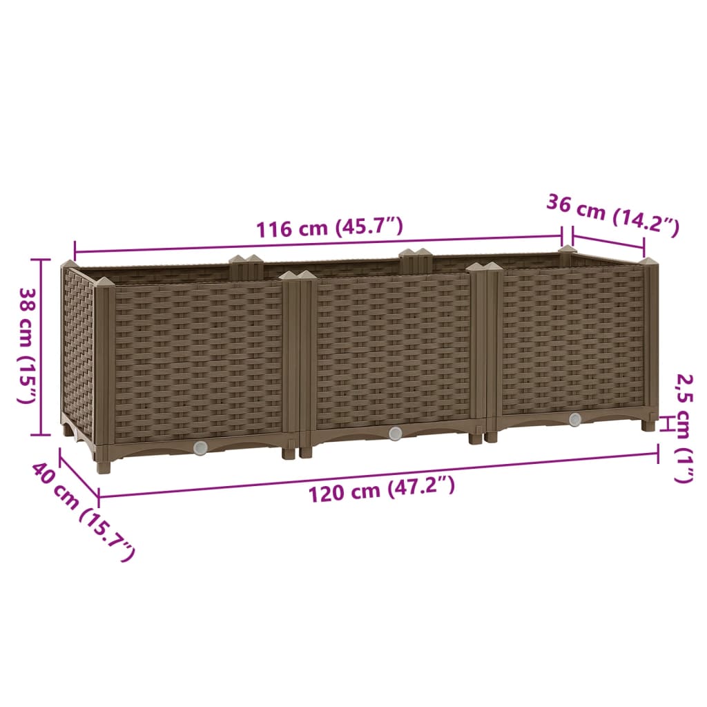 vidaXL Ζαρντινιέρα 120 x 40 x 38 εκ. από Πολυπροπυλένιο