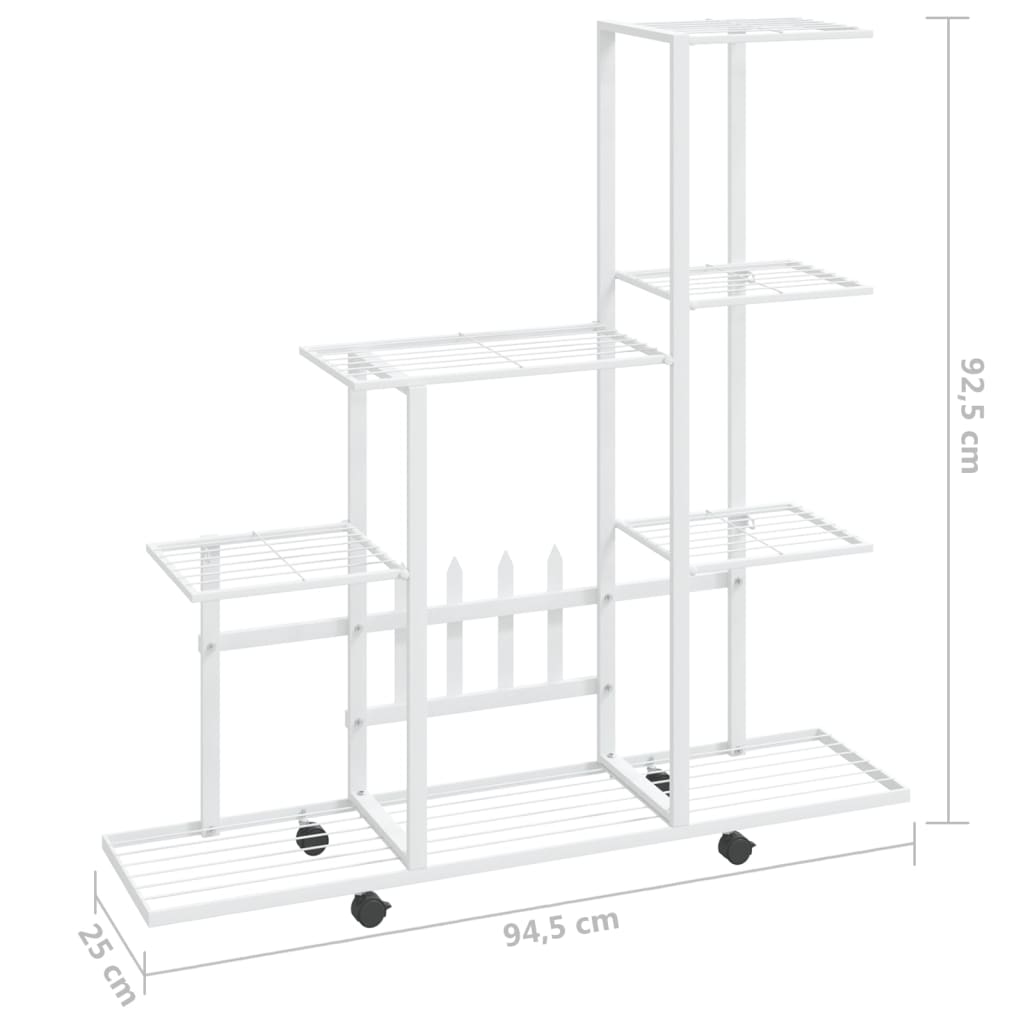vidaXL Ανθοστήλη με Ρόδες Λευκή 94,5 x 25 x 92,5 εκ. Μεταλλική