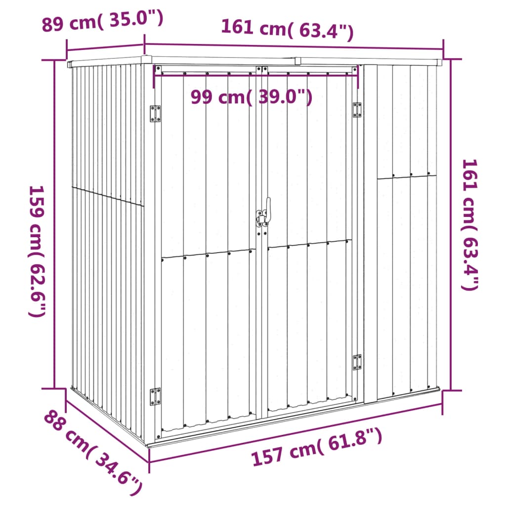vidaXL Αποθήκη Εργαλείων Κήπου Ανθρακί 161x89x161 εκ. Γαλβαν. Ατσάλι