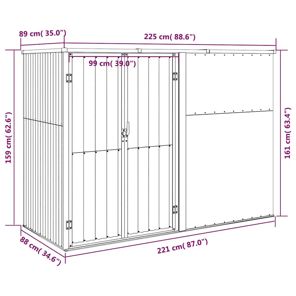 vidaXL Αποθήκη Εργαλείων Κήπου Πράσινη 225x89x161 εκ. Γαλβαν. Ατσάλι
