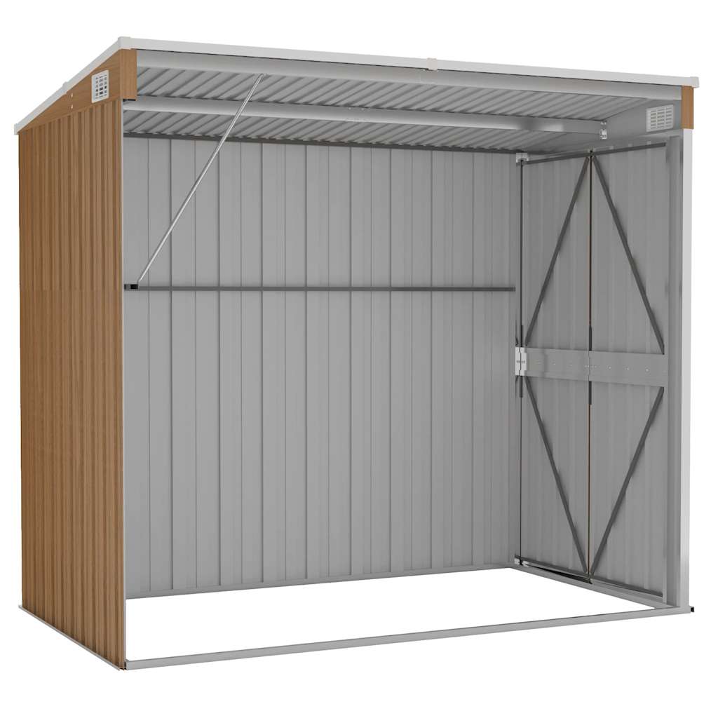 vidaXL Αποθήκη Κήπου Επιτοίχια Καφέ 118x194x178 εκ. από Γαλβ. Ατσάλι