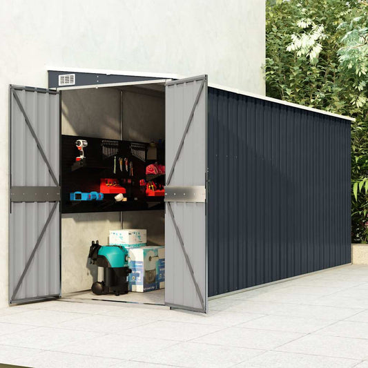 vidaXL Αποθήκη Κήπου Επιτοίχια Ανθρακί 118 x 382 x 178 εκ. από Ατσάλι
