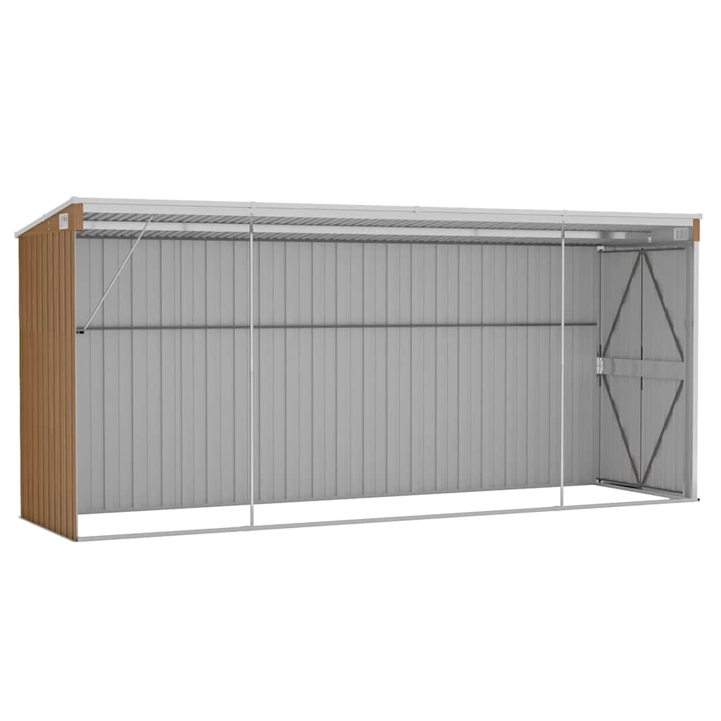 vidaXL Αποθήκη Κήπου Επιτοίχια Καφέ 118x382x178 εκ. από Γαλβ. Ατσάλι