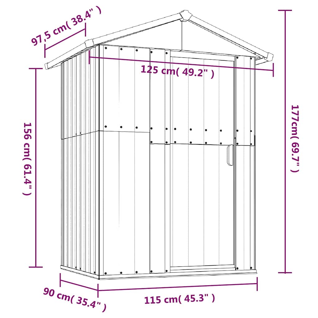vidaXL Αποθήκη Κήπου Ανθρακί 126x97,5x177 εκ. Γαλβανισμένο Ατσάλι