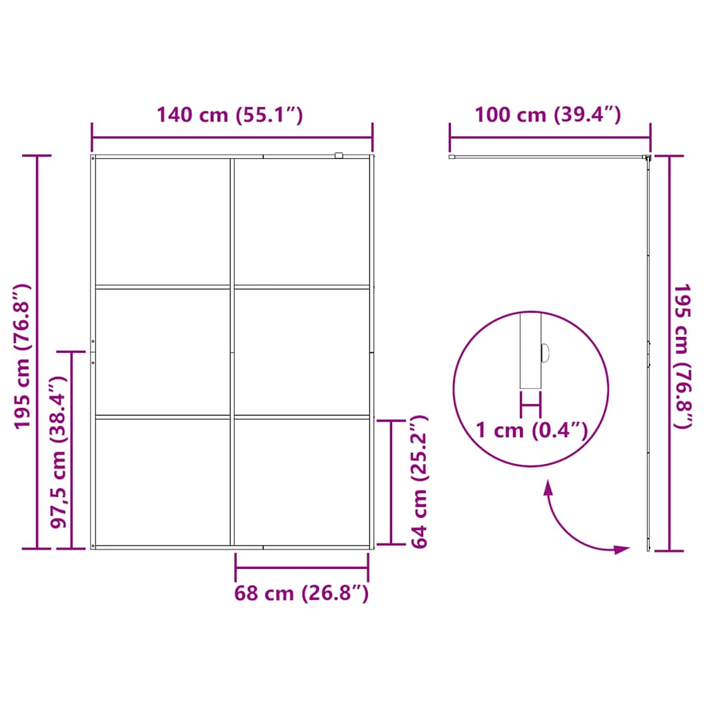 vidaXL Διαχωριστικό Ντουζιέρας Διαφανές Μαύρο 140 x 195 εκ. Γυαλί ESG