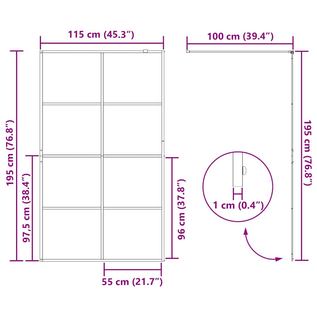 vidaXL Διαχωριστικό Ντουζιέρας Μαύρο 115 x 195 εκ. Διαφανές Γυαλί ESG