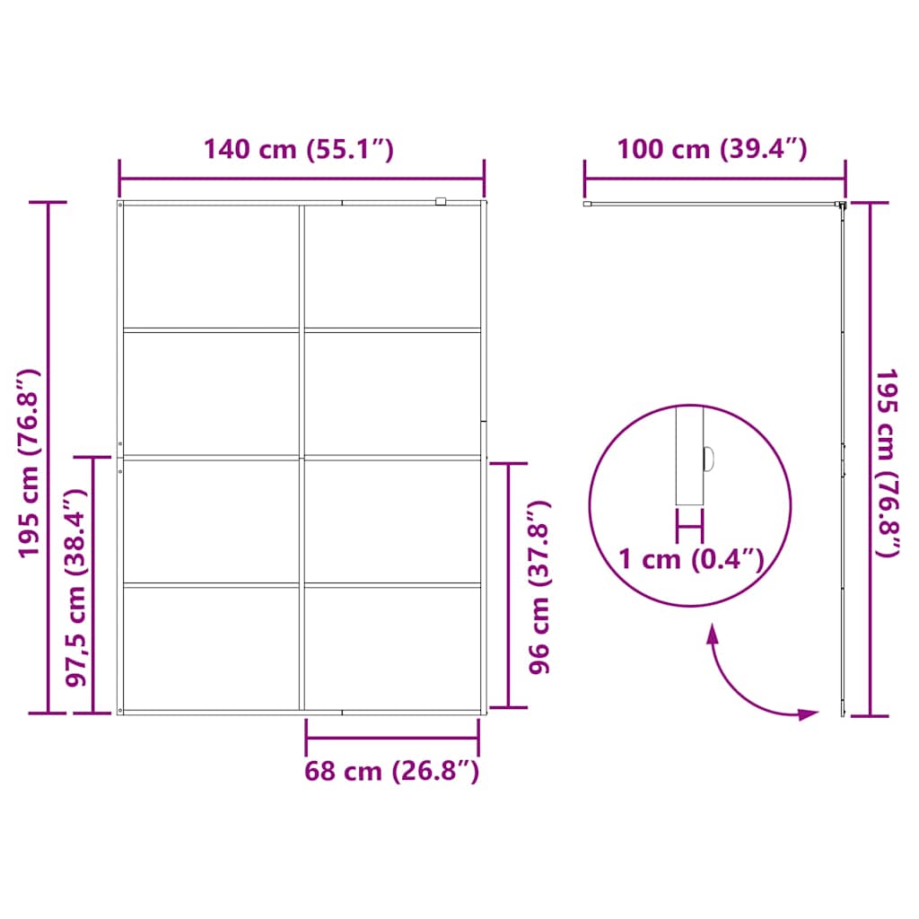 vidaXL Διαχωριστικό Ντουζιέρας Διαφανές Μαύρο 140 x 195 εκ. Γυαλί ESG