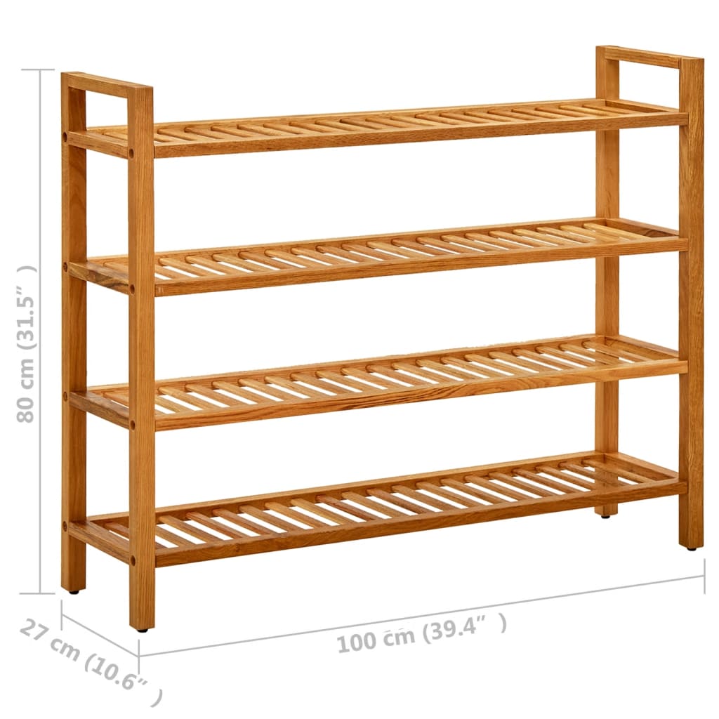 vidaXL Παπουτσοθήκη με 4 Ράφια 100 x 27 x 80 εκ. από Μασίφ Ξύλο Δρυός