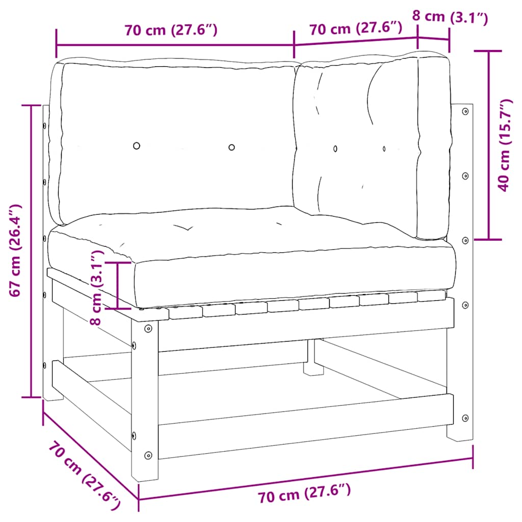 vidaXL Καναπέδες Κήπου Γωνιακοί 2 τεμ. Μασίφ Ξύλο Πεύκου με Μαξιλάρια