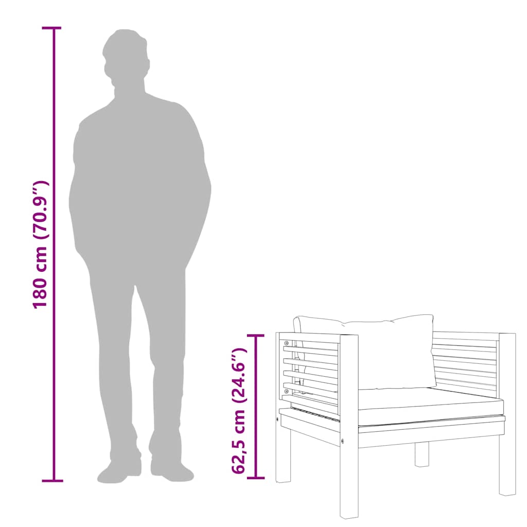 vidaXL Καρέκλα Κήπου από Μασίφ Ξύλο Ακακίας με Σκούρα Γκρι Μαξιλάρια