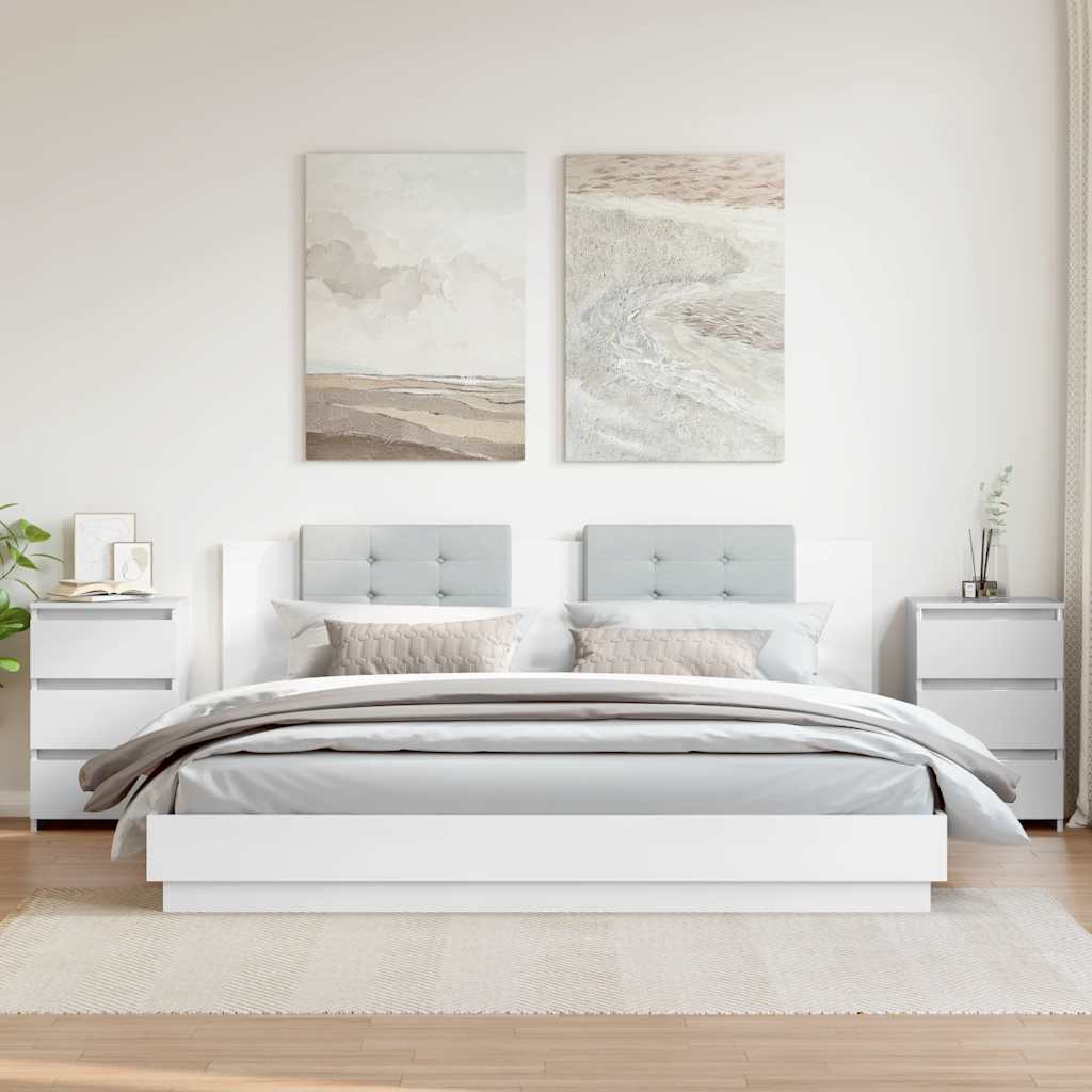 vidaXL Κομοδίνα 2 τεμ. Γυαλιστερό Λευκό 40x35x62,5 εκ. από Επεξ. Ξύλο