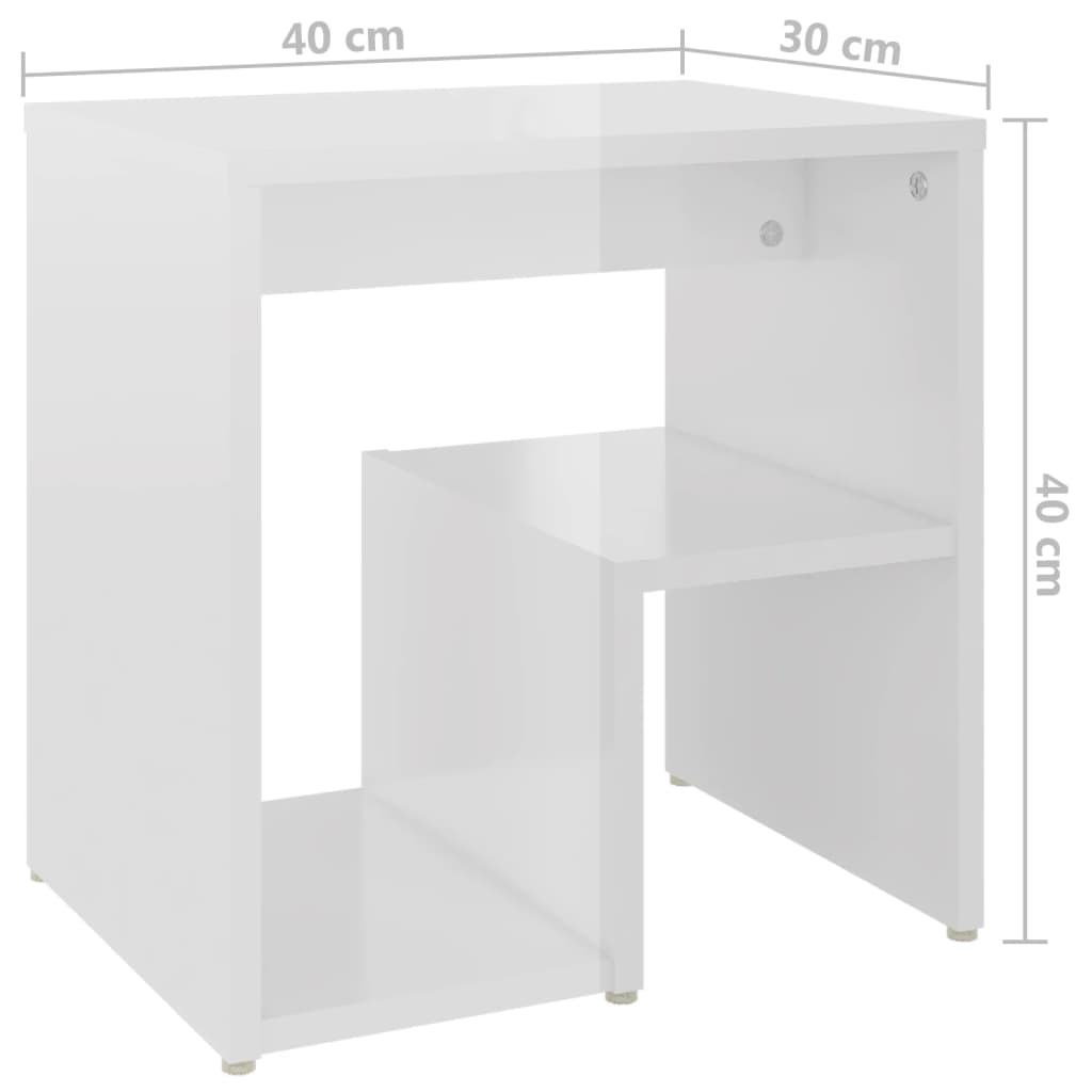 vidaXL Κομοδίνο Γυαλιστερό Λευκό 40 x 30 x 40 εκ. από Επεξ. Ξύλο