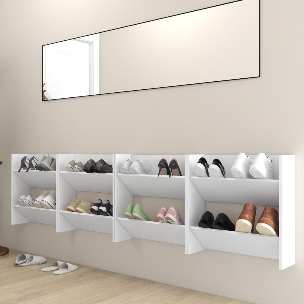 vidaXL Παπουτσοθήκες Τοίχου 4 τεμ. Λευκές 60x18x60 εκ. από Επεξ. Ξύλο