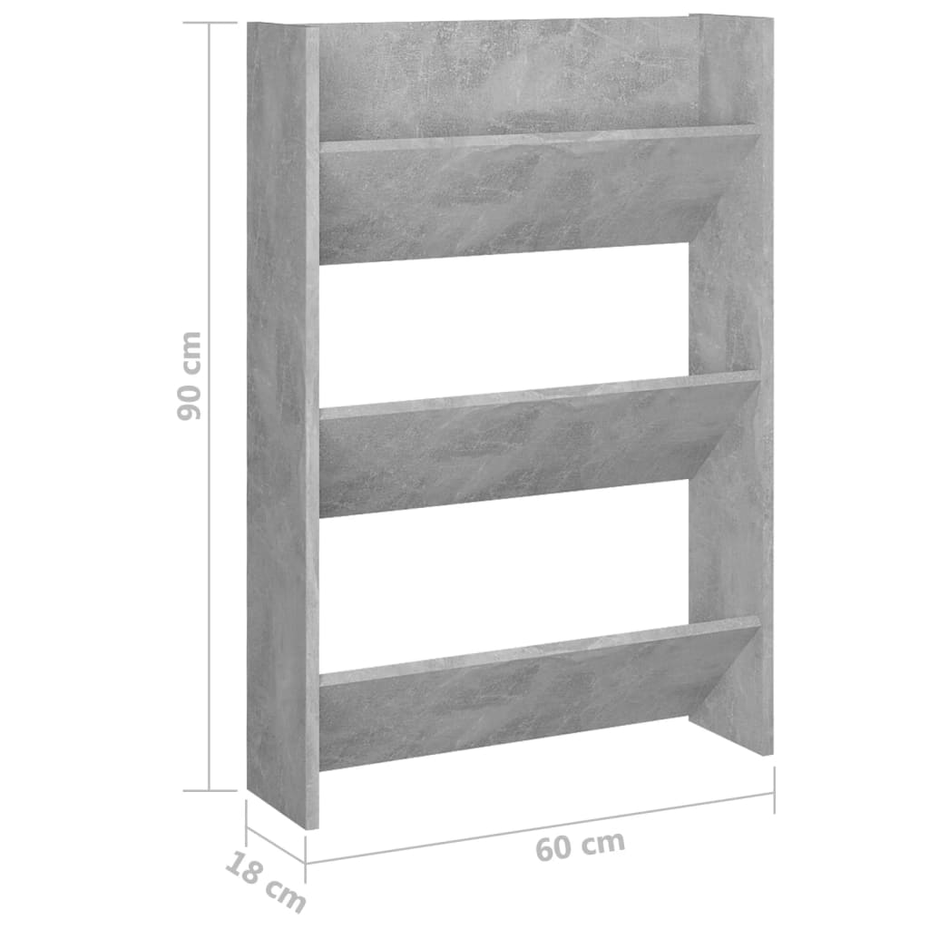 vidaXL Παπουτσοθήκες Τοίχου 2 τεμ. Γκρι Σκυρ. 60x18x90 εκ. Μοριοσανίδα