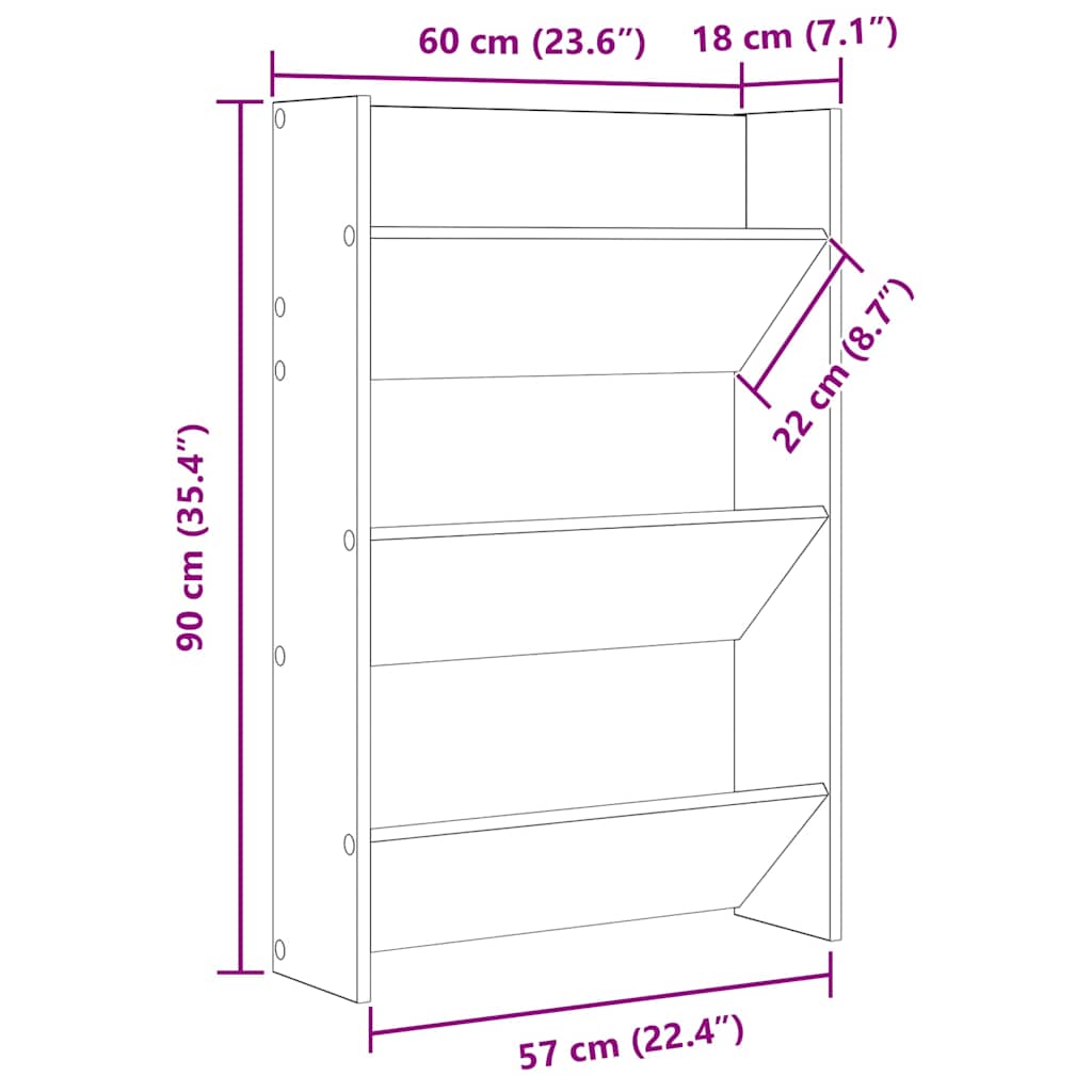 vidaXL Παπουτσοθήκες Τοίχου 2 τεμ. Γκρι Σκυρ. 60x18x90 εκ. Μοριοσανίδα