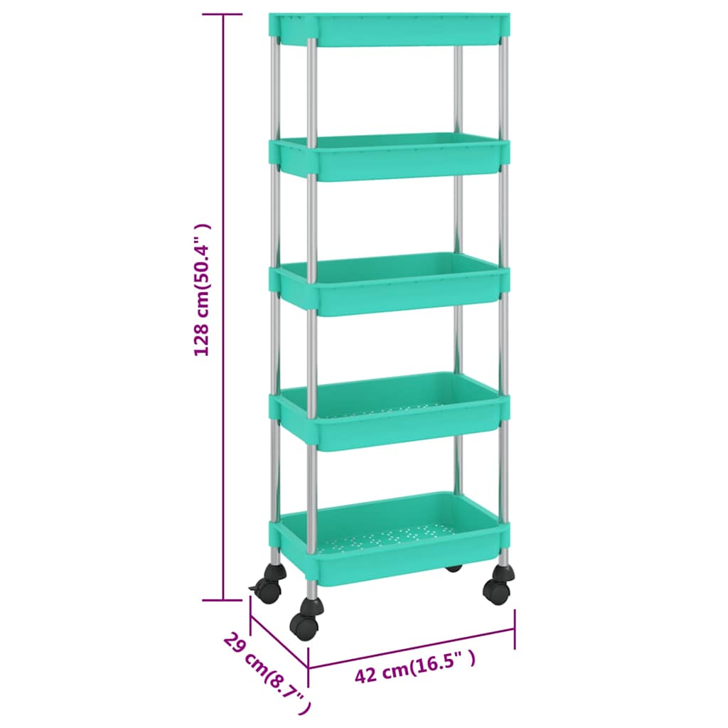 vidaXL Τρόλεϊ Κουζίνας 5 Επιπέδων Τιρκουάζ 42 x 29 x 128εκ. Σίδερο/ABS