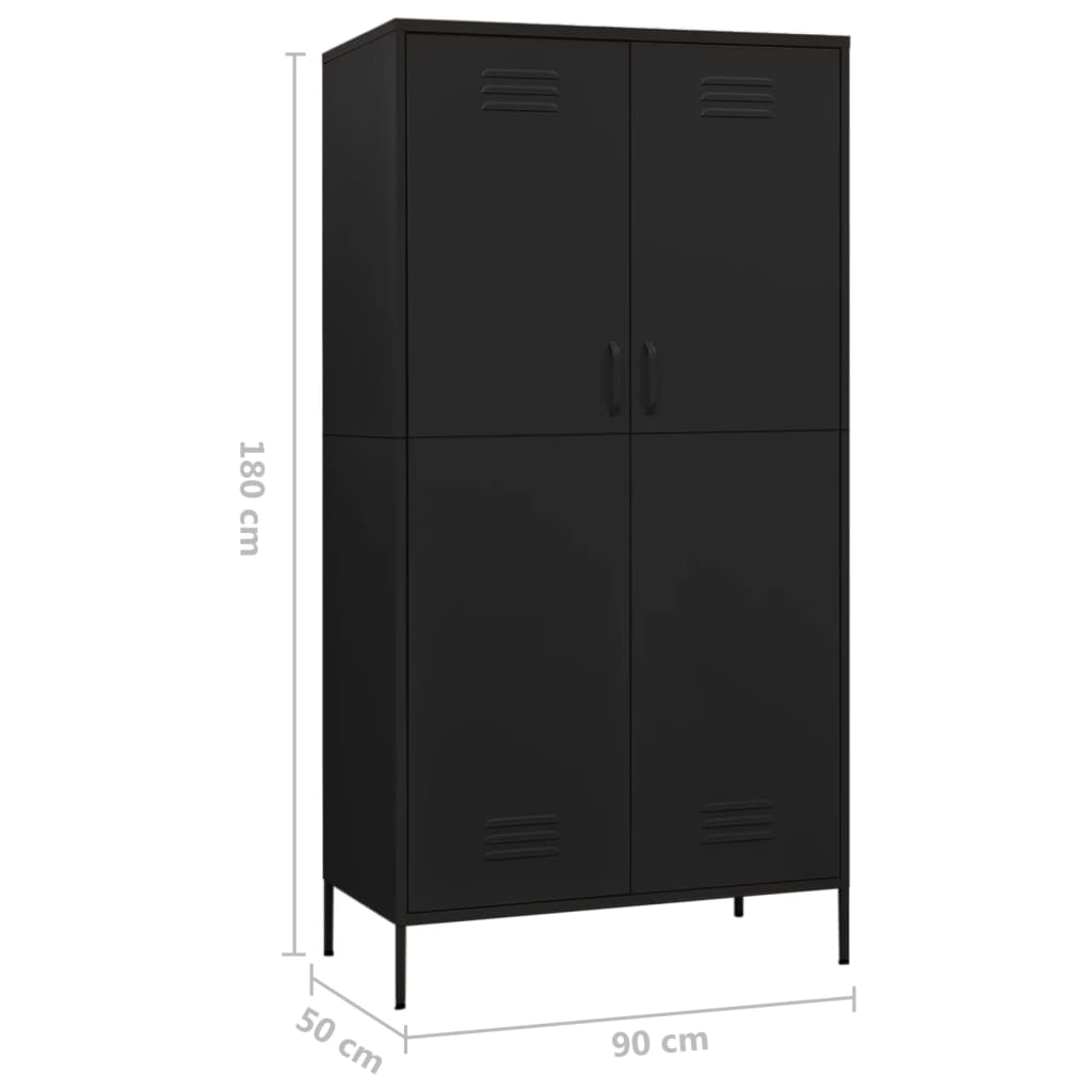 vidaXL Ντουλάπα Μαύρη 90 x 50 x 180 εκ. από Ατσάλι