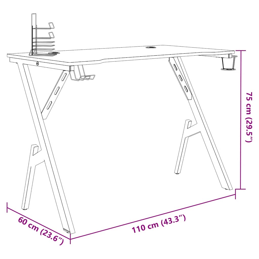 vidaXL Γραφείο Gaming Μαύρο 110 x 60 x 75 εκ. με Πόδια σε Σχήμα Υ