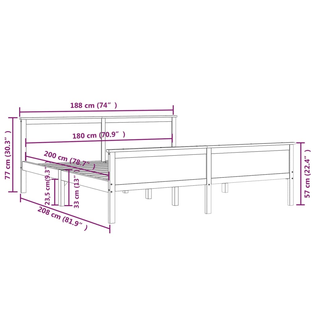 vidaXL Πλαίσιο Κρεβατιού 180 x 200 εκ. από Μασίφ Ξύλο Πεύκου